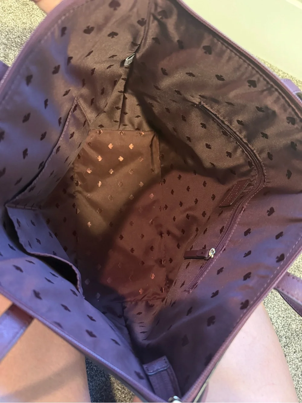 kate spade burgundy tote with pink glitter base